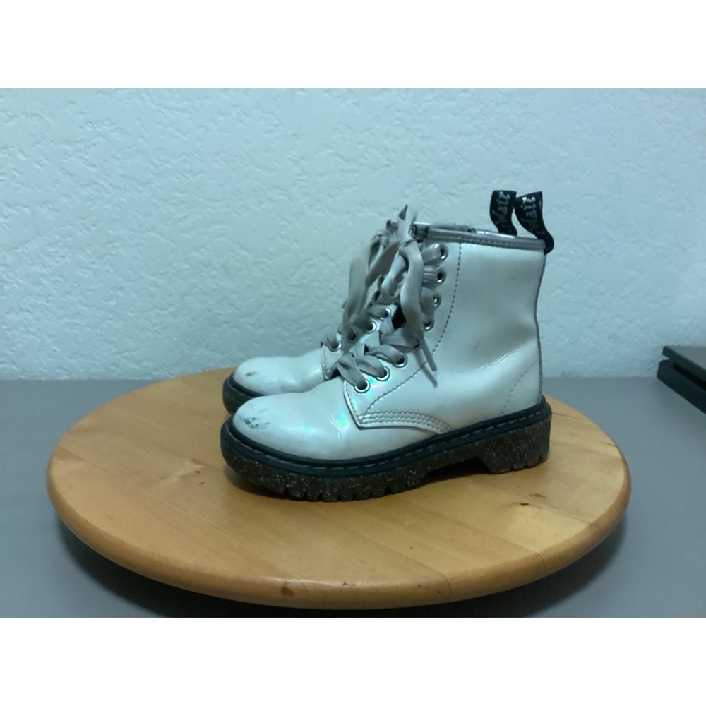 Dr Martens Boots Kids Size 12 Iridescent White Glitter Sole Side Zip Delaney